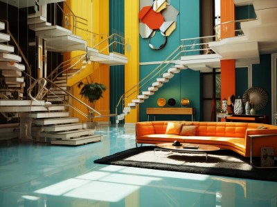 Colorful Living Room With Stair Leads And Stairs