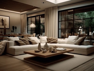Comfortable Living Room With Large Windows