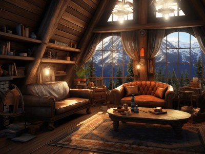Cozy Living Room In The Attic With Fireplace And Windows