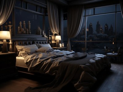 Dark Colored Curtains Beside Bed