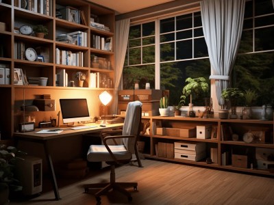 Desk And Chair In A Room With Bookshelves