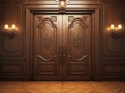 Doors In An Ornately Designed Room With Wooden Flooring