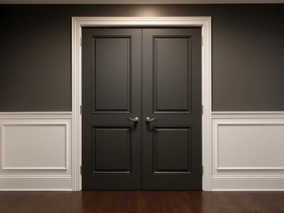 Double Black Door Inside A Gray Room