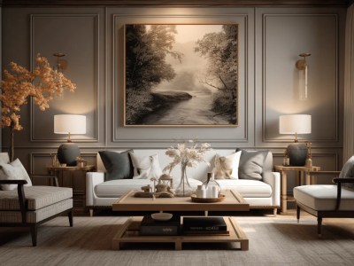 Elegant Living Room With Furniture In Neutral Tones And A Painting