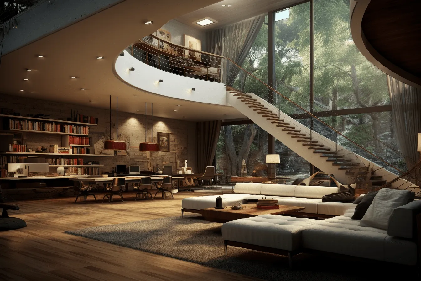 Interior interior homes interior design by lm, realistic hyper-detailed rendering, atmospheric serenity, 32k uhd, eco-architecture, golden light, rendered in maya, multi-layered