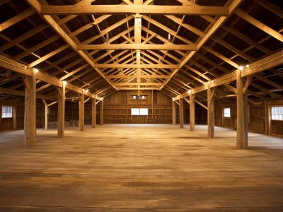 Empty Barn In Wood Structure With Lights On