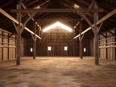 Empty Barn With Wood Beams And Sun Lighting