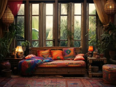 Exotic Living Room Filled With Pillows And Rugs