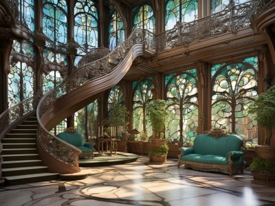 Fairy Tale Inspired Castle Or Manor House With Stairs And Stained Glass Windows