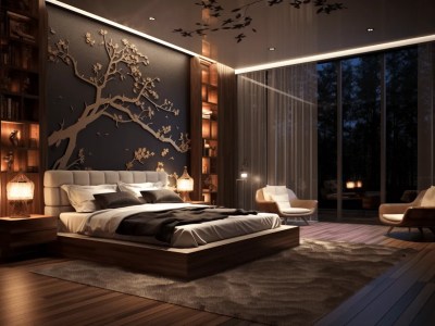 Fancy Bedroom With Dark Wood Walls