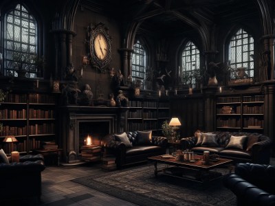 Fancy Library With Furniture That Has Fireplace And Bookshelves