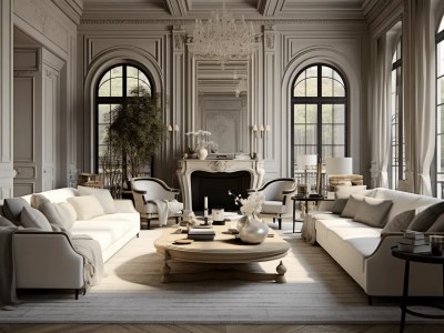 Fancy Living Room Is Decorated In White And Beige