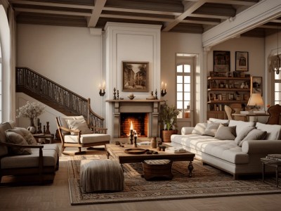 Fireplace With Fireplace Surround, Couches, And An Ottoman