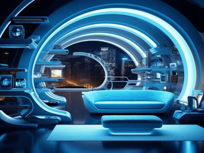 Futuristic Space Living Room With Futuristic Sofa 3D Rendering