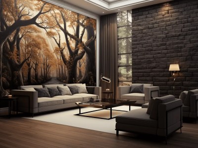 Image Of Trees In An Earthy Living Room