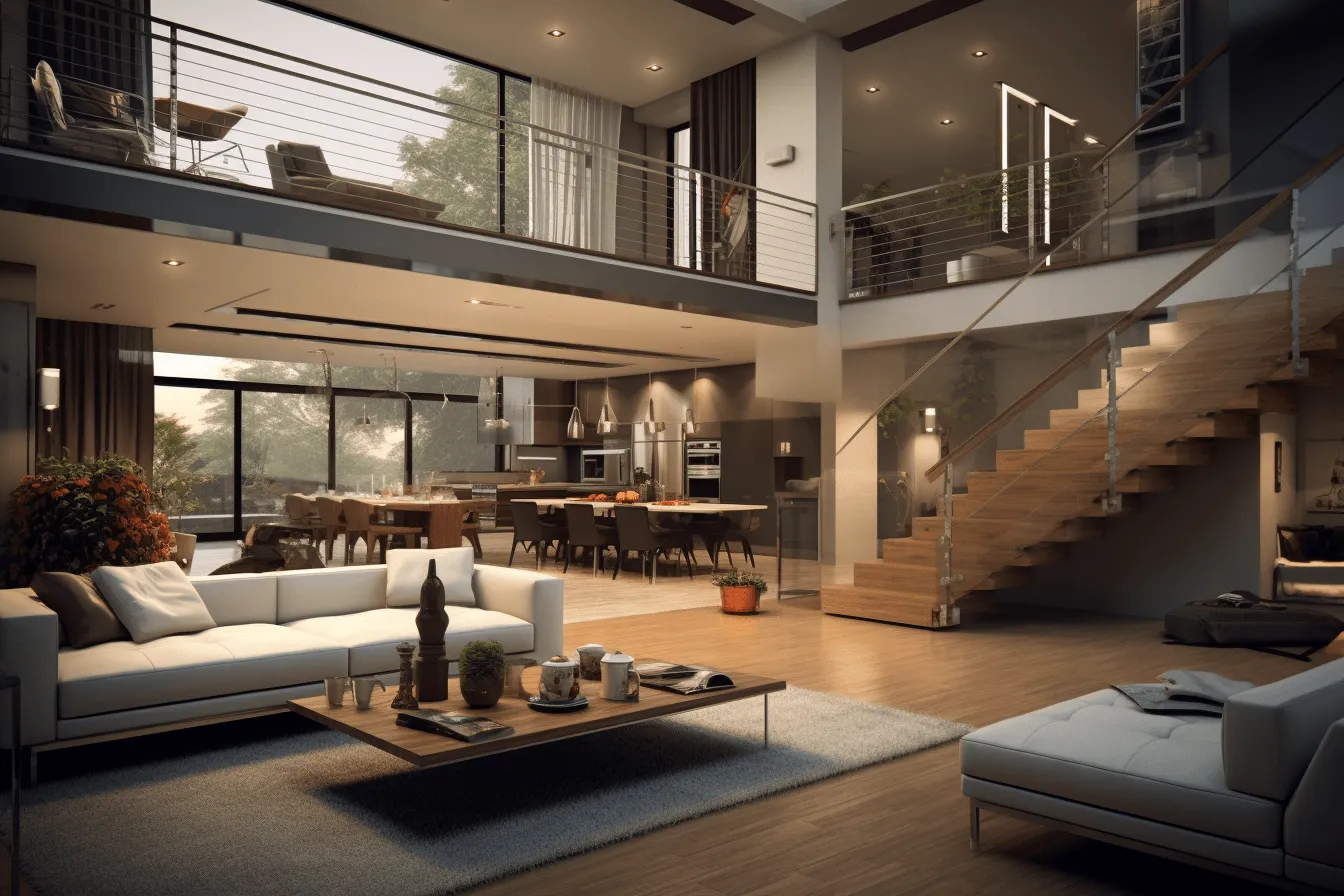 House floor plan modern home interior images, rendered in unreal engine, romantic atmosphere, light silver and dark beige, eerily realistic, interior scenes, focus on joints/connections, 32k uhd