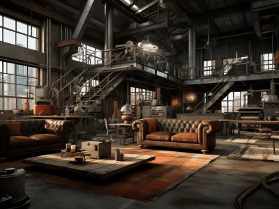 Industrial Living Room With Brown Furniture And Iron Chandelier