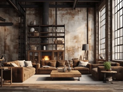 Industrial Living Room With Fireplace