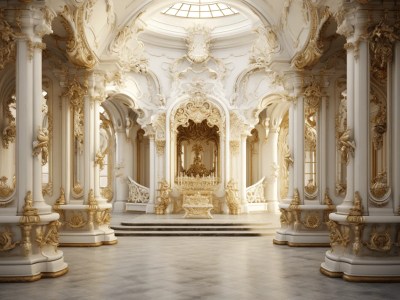 Inside An Ornate And Gold Temple Or Cathedral With Beautiful Statues And Columns 3D Rendering
