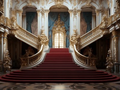Inside Of The Palace With Red Stairs And Ornate Stair Railing