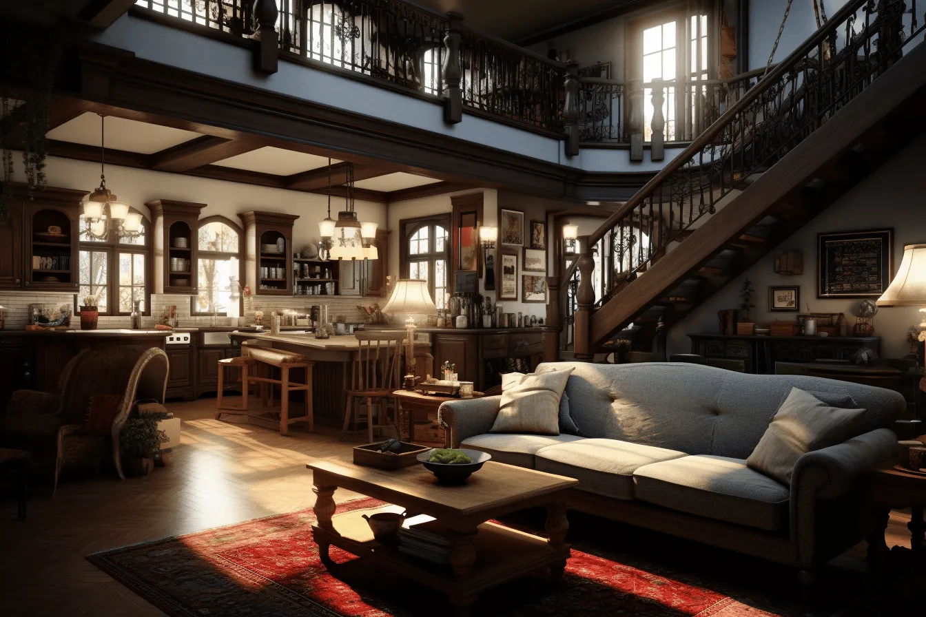 Interior for shabby living room 3d render, rendered in unreal engine, atmospheric environments, the san francisco renaissance.