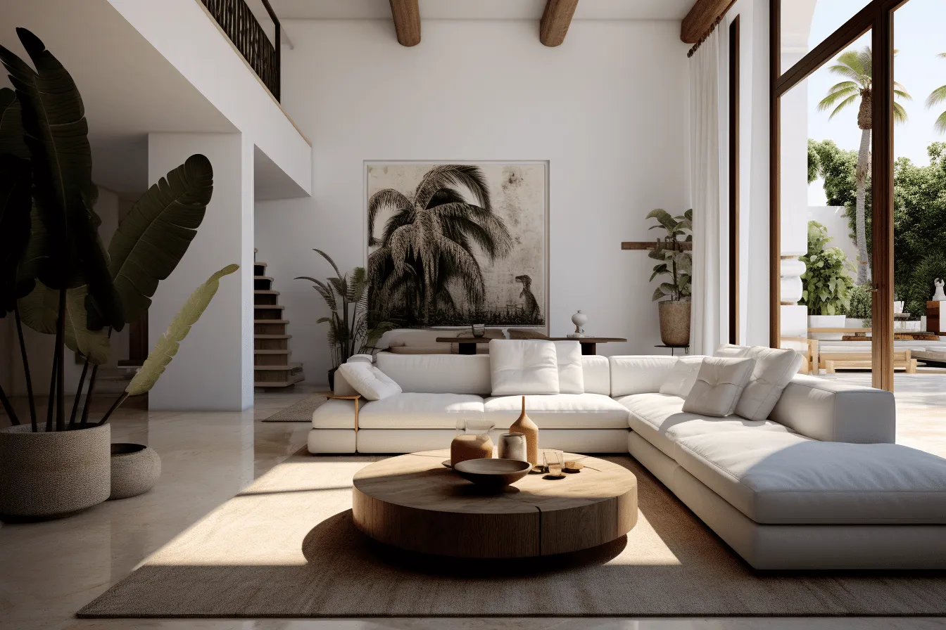 White living area with lots of natural light, rendered in maya, earthy naturalism