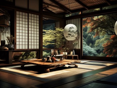 Japanese Room With Brown Hardwood Floor