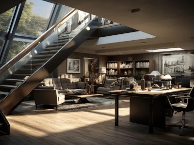 Large, Grey Spiral Staircase In The Living Room