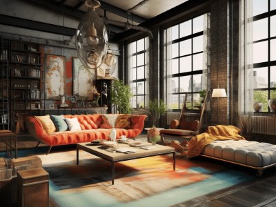 Large Industrial Living Room With Furniture