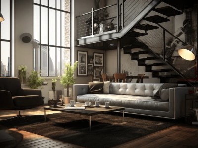 Large Living Room In A Loft And Lots Of Stairs