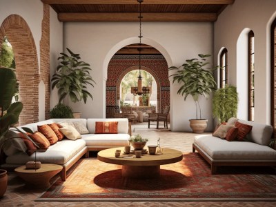 Large Living Room With A Fireplace And Cacti