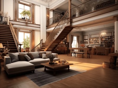Large Living Room With Stairs And A White Sofa