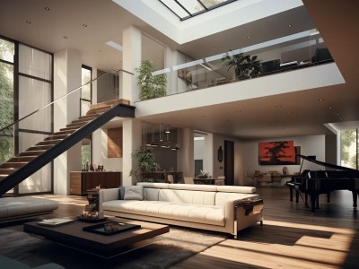 Large Modern Living Room With Staircase