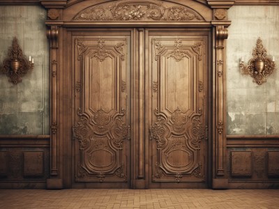 Large Wooden Door In An Old Room