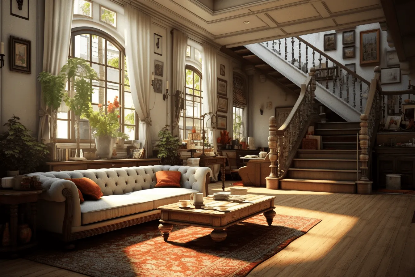 I want to have this at my home, rendered in unreal engine, narrative elegance, uhd image, light brown and orange