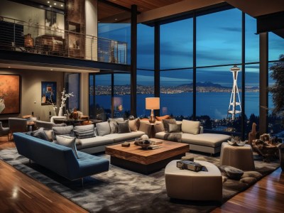 Living Area With Large Windows Overlooks The Ocean