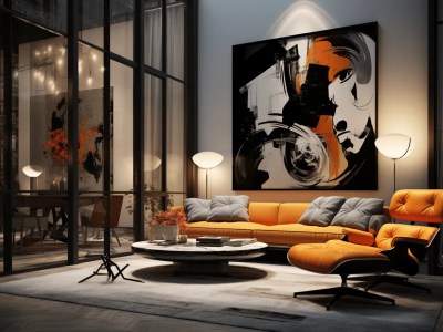 Living Room Designs With Art And Orange Furniture And Art