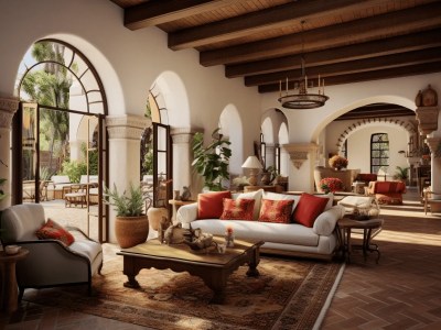Living Room Has Several Windows, Arches And A Couch