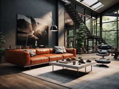 Living Room In A Loft With High Ceilings