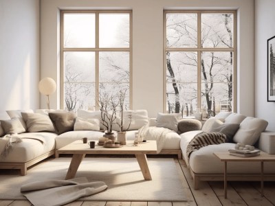 Living Room In A Snowy Decor With White And Beige Walls