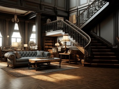 Living Room In An Ornate House With Lots Of Stairs