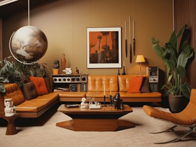 Living Room In Orange And Brown With A Planet On Top
