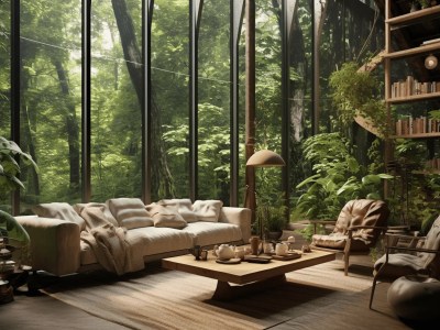 Living Room Inside Of Greenery With Furniture
