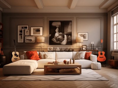 Living Room Interior With Guitars, Pictures