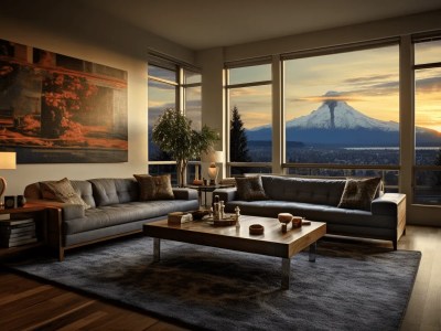 Living Room Is Seen At The Sunset