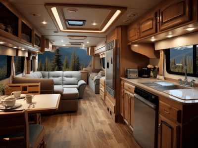 Living Room, Kitchen, And Bedroom Of An Rv