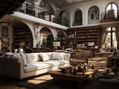 Living Room Of Furniture And Fireplace And Many Bookshelves