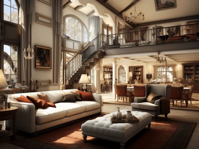 Living Room With A Beautiful Staircase