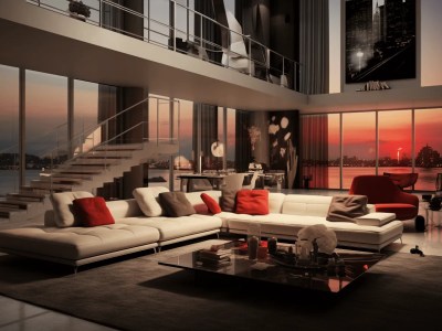 Living Room With A Big Red Couch