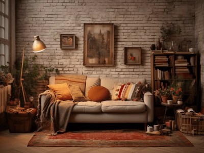 Living Room With A Brick Wall